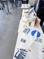 Messestand mit Informationsmaterialien Foto: Fünf weiße Messetische, ausgelegt mit Informationsmaterialien. Stehtische im Hintergrund.