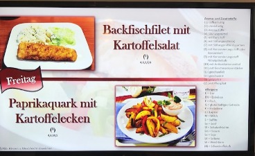 Screenbild: Essbar-Monitor mit Tagesangebot Beispiel-Anzeige eines leckeren Tagesmenues
